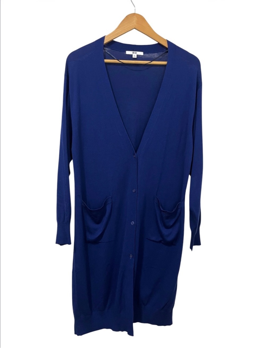 Uniqlo Deep Blue Long Button Front Cardigan with Pockets